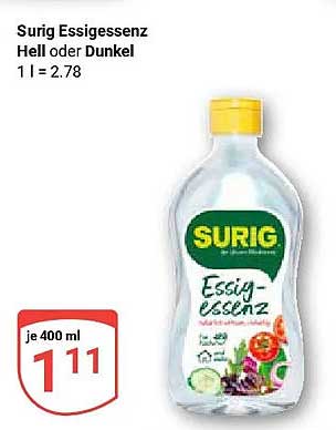 Surig Essigessenz Hell oder Dunkel 1 l = 2.78