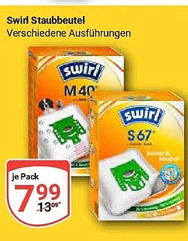 Swirl Staubbeutel Verschiedene Ausführungen