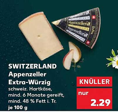 SWITZERLAND Appenzeller Extra-Würzig schweiz. Hartkäse, mind. 6 Monate gereift, mind. 48 % Fett i. Tr. je 100 g