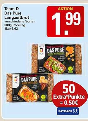 Team D Das Pure Langzeitbrot verschiedene Sorten 300g Packung 1kg=6.63