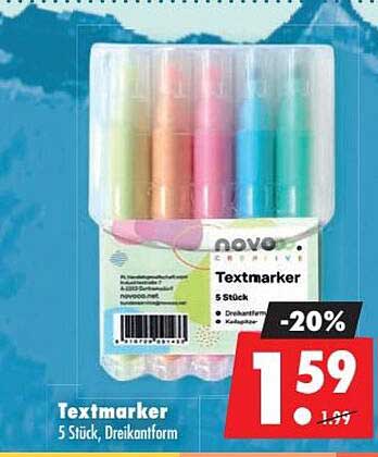 Textmarker 5 Stück, Dreikantform