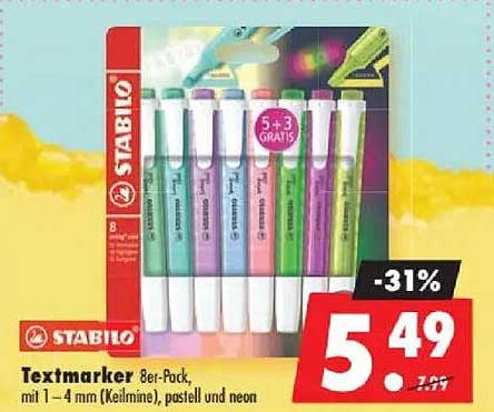 Textmarker Ber-Pack, mit 1–4 mm Keilspitze, pastell und neon