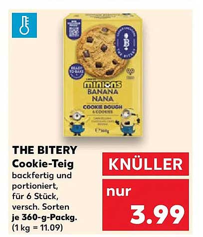 THE BITERY Cookie-Teig backfertig und portioniert, für 6 Stück, versch. Sorten je 360-g-Packg. (1 kg = 11.09)
