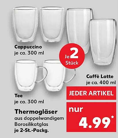 Thermogläser aus doppelwandigem Borosilikatglas je 2-St.-Packg.