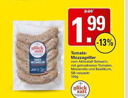 Tomate-Mozzarella-Griller vom Aktivstall-Schwein, mit getrockneten Tomaten, Mozzarella und Basilikum, SB-verpackt 100g