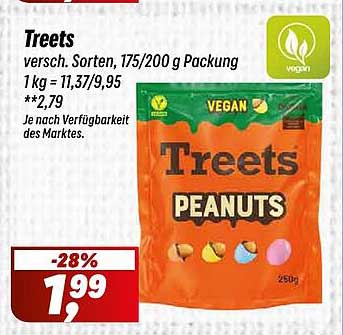 Treets versch. Sorten, 175/200 g Packung 1 kg = 11,37/9,95