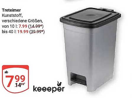 Treteimer Kunststoff, verschiedene Größen, ab 10 l: 7.99 (14.99*) bis 40 l: 19.99 (39.99*)