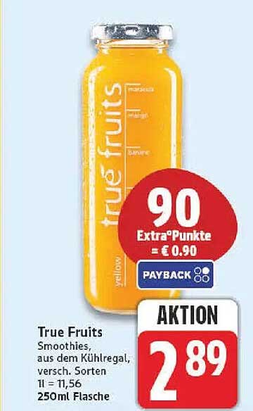 True Fruits Smoothies, aus dem Kühlregal, versch. Sorten 11 = 11,56 250ml Flasche