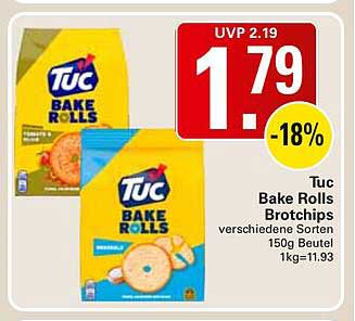 Tuc Bake Rolls Brotchips verschiedene Sorten 150g Beutel 1kg=11.93