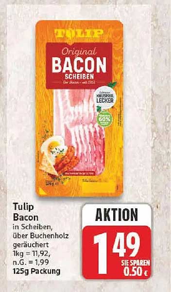 Tulip Bacon in Scheiben, über Buchenholz geräuchert 125g Packung