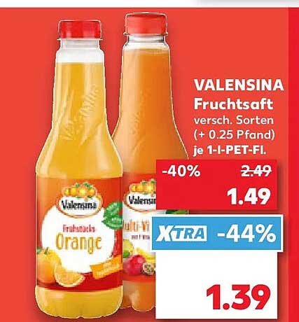 VALENSINA Fruchtsaft versch. Sorten (+ 0.25 Pfand) je 1-l-PET-Fl.
