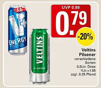 Veltins Pilsener verschiedene Sorten 0,5Ltr. Dose 1Ltr.=1.58 zzgl. 0,25 Pfand