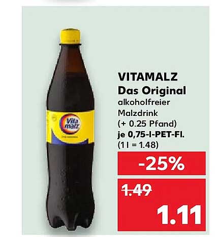 VITAMALZ Das Original alkoholfreier Malzdrink (+ 0.25 Pfand) je 0,75-l-PET-Fl. (1 l = 1.48)