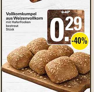 Vollkornkumpel aus Weizenvollkorn mit Haferflocken bestreut Stück
