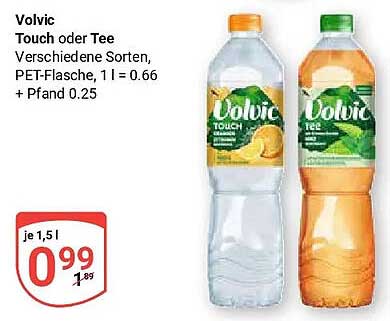 Volvic Touch oder Tee Verschiedene Sorten, PET-Flasche, 1 l = 0.66 + Pfand 0.25