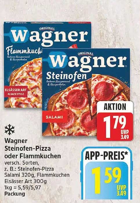 Wagner Steinofen-Pizza oder Flammkuchen versch. Sorten, z. B.: Steinofen-Pizza Salami 320g, Flammkuchen Elsässer Art 300g
