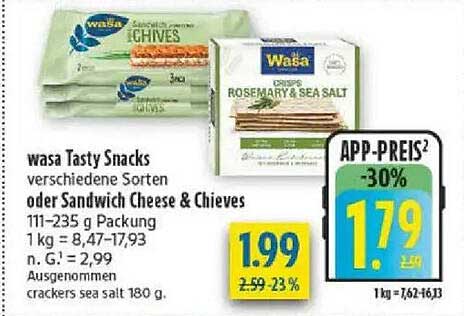 wasa Tasty Snacks verschiedene Sorten oder Sandwich Cheese & Chives 111-235 g Packung