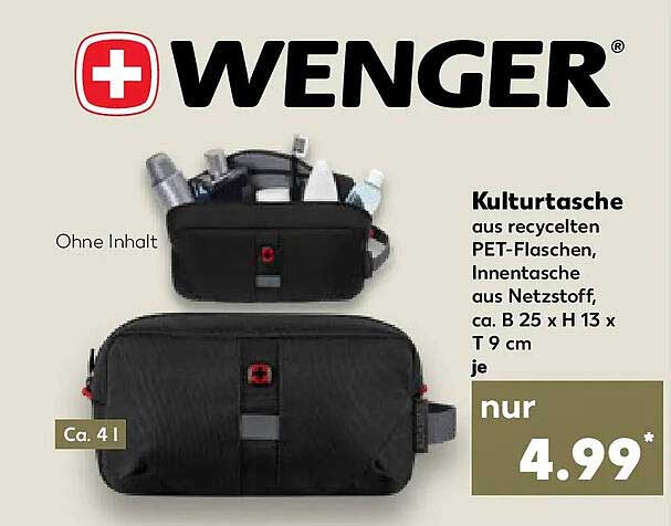 WENGER Kulturtasche aus recycelten PET-Flaschen, Innentasche aus Netzstoff, ca. B 25 x H 13 x T 9 cm je