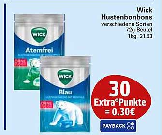 Wick Hustenbonbons verschiedene Sorten 72g Beutel 1kg=21.53