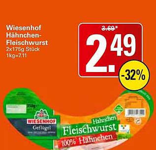 Wiesenhof Hähnchen-Fleischwurst 2x175g Stück 1kg=7.11