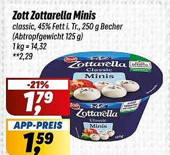 Zott Zottarella Minis classic, 45% Fett i. Tr., 250 g Becher (Abtropfgewicht 125 g)