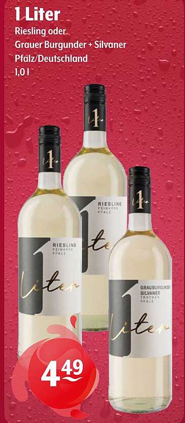 1 Liter Riesling oder Grauer Burgunder + Silvaner Pfalz/Deutschland