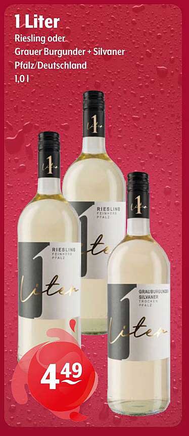 1 Liter Riesling oder Grauer Burgunder + Silvaner Pfalz/Deutschland