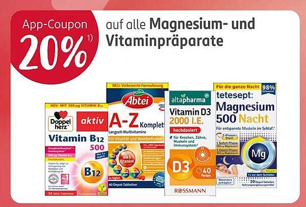 20% Rabatt auf alle Magnesium- und Vitaminpräparate