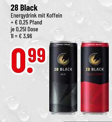 28 Black Energidrink mit Koffein, 0,25l Dose