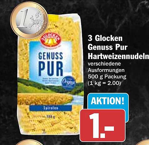 3 Glocken Genuss Pur Hartweizennudeln 500 g Packung