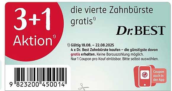 3+1 Aktion: Dr. BEST Zahnbürsten - Die vierte Zahnbürste gratis