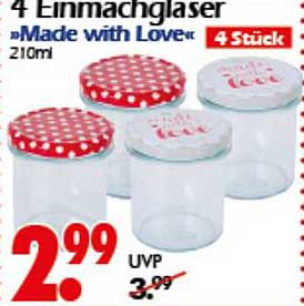 4 Einmachgläser "Made with Love" 210ml - 4 Stück