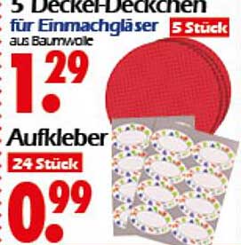 5 Decke-Deckchen für Einmachgläser aus Baumwolle (5 Stück)