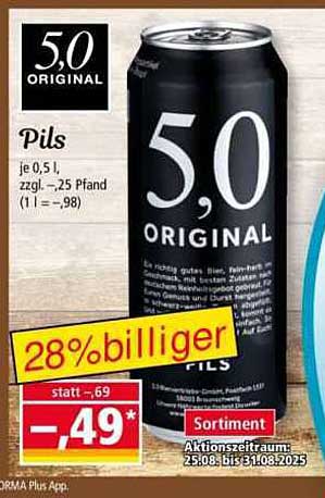 5,0 Original Pils 0,5 l Flasche zum Sonderpreis