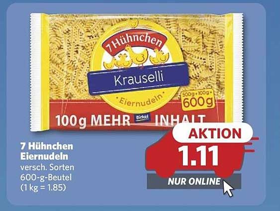 7 Hühnchen Eiernudeln - diverse Sorten im 600-g-Beutel