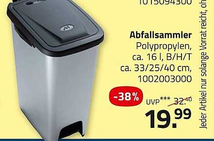 Abfallsammler Polypropylen, ca. 16 l, B/H/T ca. 33/25/40 cm