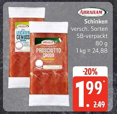 Abraham Schinken verschiedene Sorten SB-verpackt, 80 g