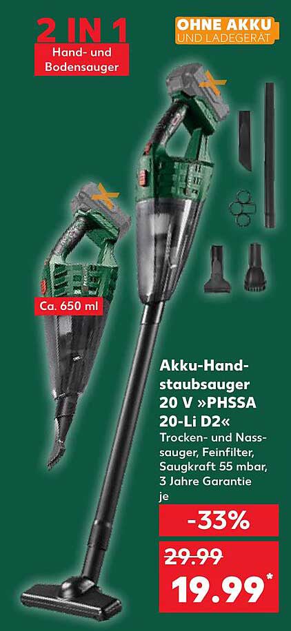 Akku-Handstaubsauger 20 V »PHSSA 20-Li D2«