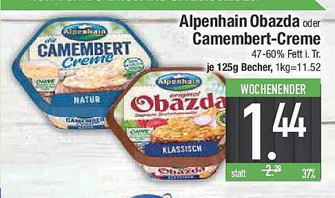 Alpenhain Obazda oder Camembert-Creme, 125g Becher