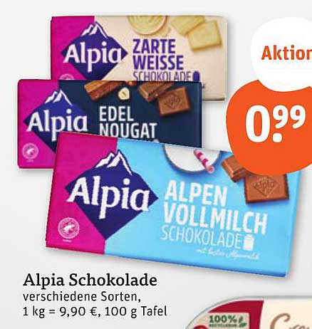 Alpia Schokolade - Verschiedene Sorten