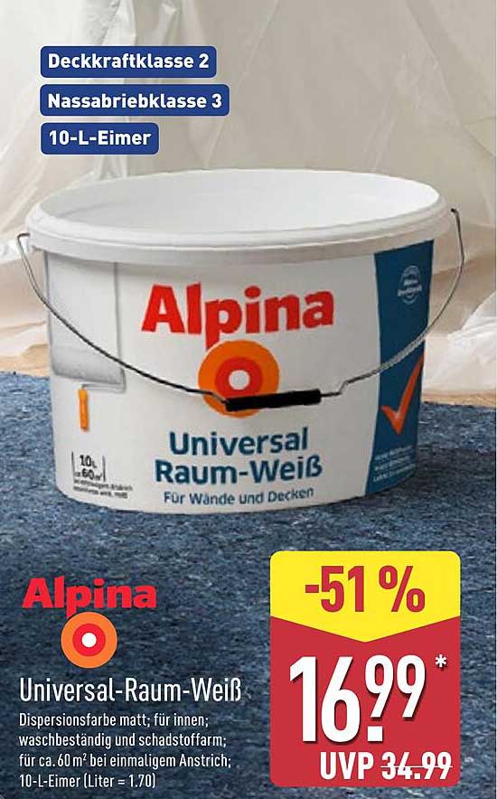 Alpina Universal-Raum-Weiß 10-L-Eimer