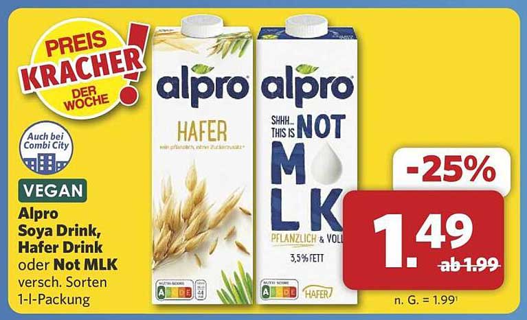 Alpro Soya Drink, Hafer Drink oder Not M*LK 1-l-Packung -25%