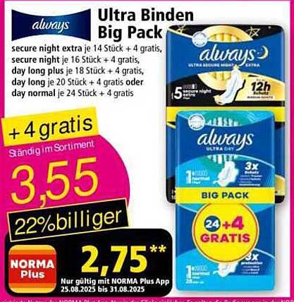 Always Ultra Binden Big Pack + 4 gratis