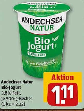 Andechser Natur Bio-Joghurt 3,8% Fett, 500 g