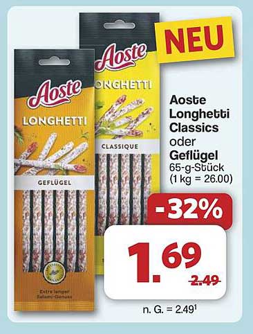 Aoste Longhetti Classics oder Geflügel 65-g-Stück