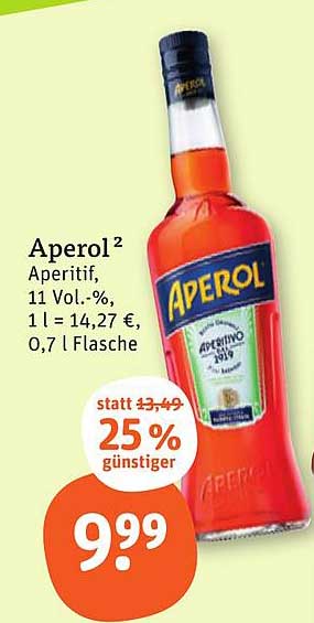 Aperol Aperitif 0,7 l Flasche - 25 % günstiger!