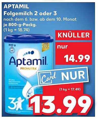 APTAMIL Folgemilch 2 oder 3 nach dem 6. bzw. ab dem 10. Monat je 800-g-Pack.