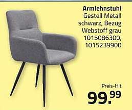 Armlehnstuhl Gestell Metall schwarz, Bezug Webstoff grau