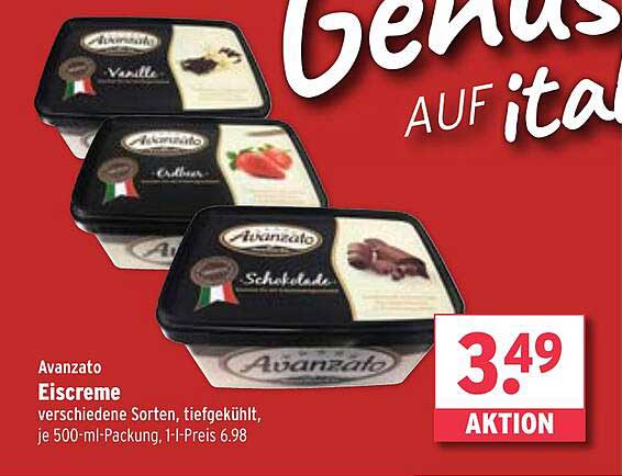 Avanzato Eiscreme verschiedene Sorten, tiefgekühlt, je 500-ml-Packung