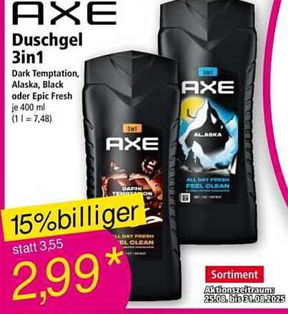 AXE Duschgel 3in1 Dark Temptation, Alaska, Black oder Epic Fresh je 400 ml